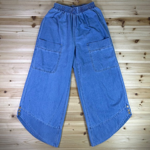 SHEIN Denim - Shein Jeans Womens 27 Wide Leg High Rise Elastic Waist Angled Hem Denim Jeans